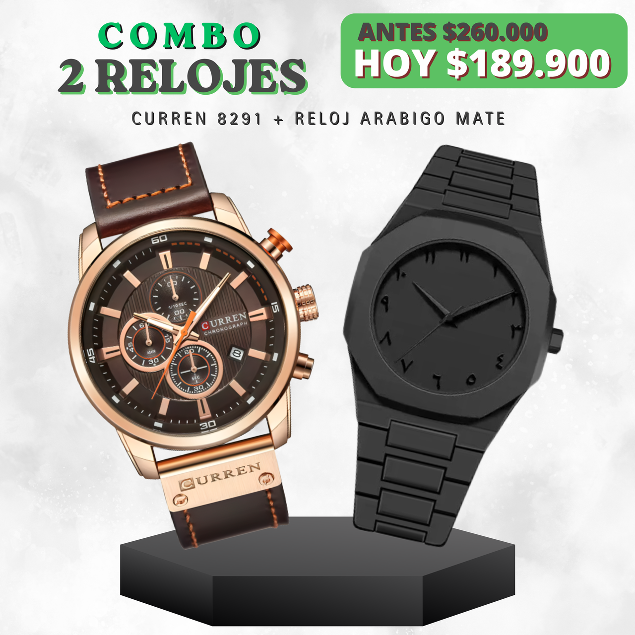 COMBO CURREN 8291 CAFE + RELOJ ARABE MATE