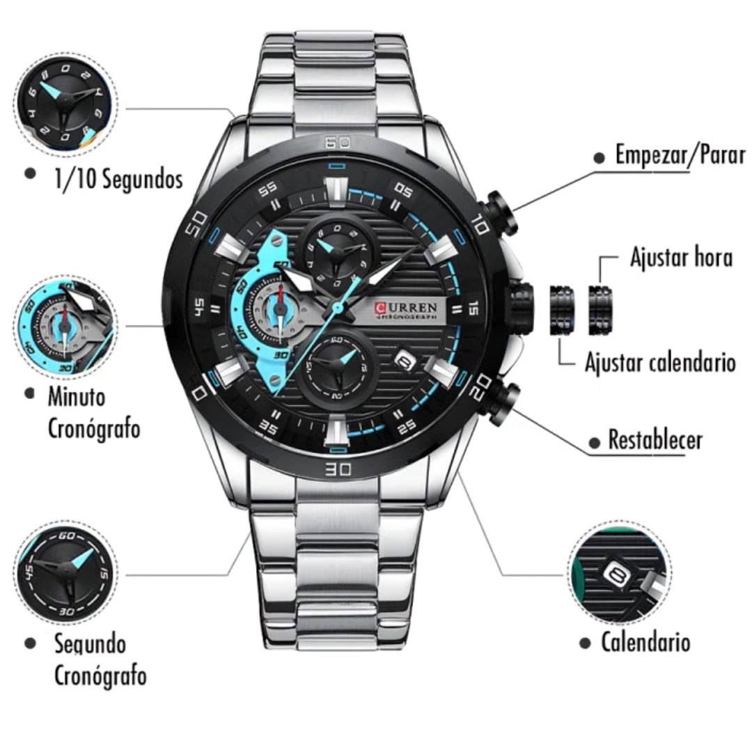 COMBO CURREN 8402 PLATA + SKMEI 8382 NEGRO
