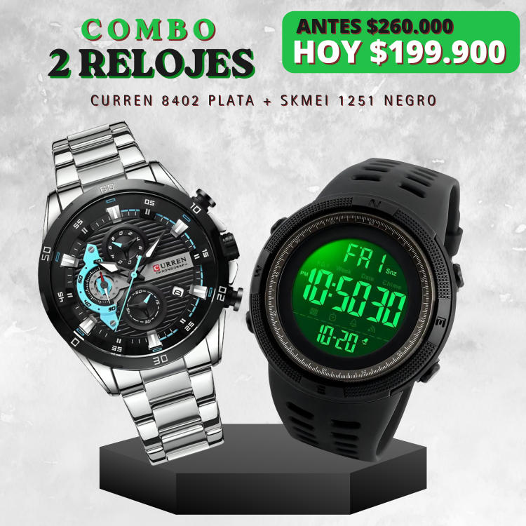 COMBO CURREN 8402 PLATA + SKMEI 1251 NEGRO